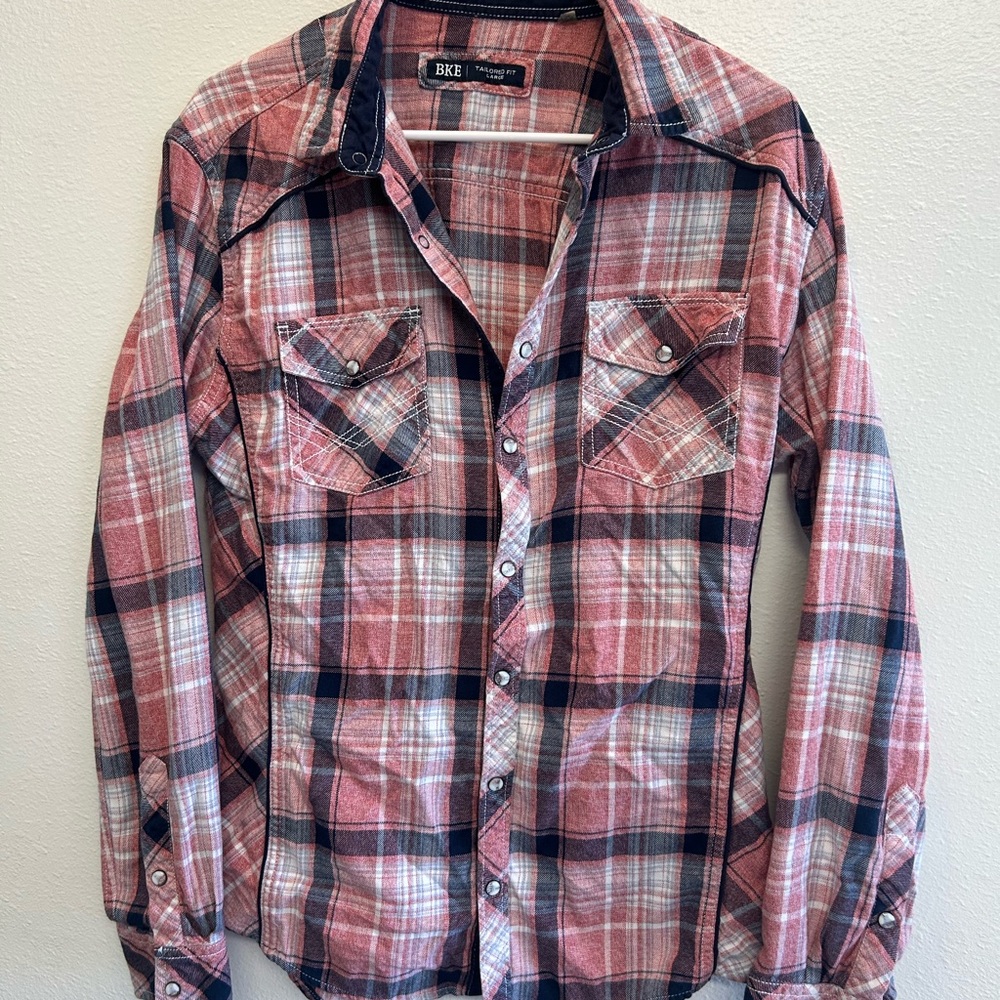 Women’s Pink and Blue Plaid Shirt